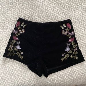 Embroidered Velvet High Waisted Butterfly Shorts